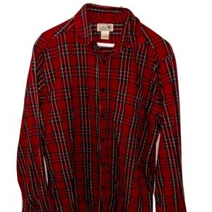 L.L. Bean Men's Button Down Red Plaid Shirt Size Medium Tall
